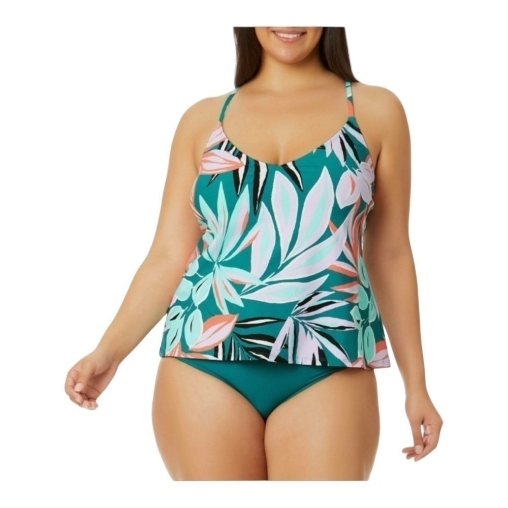 Anne Cole Triangle Tankini Top/Shirred High Waist Tummy Control Bottom Nwt
